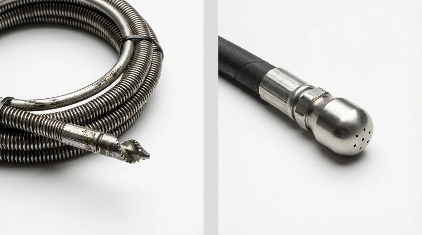 Drain snake cable and hydro jetting nozzle used for drain cleaning in Meade, KS